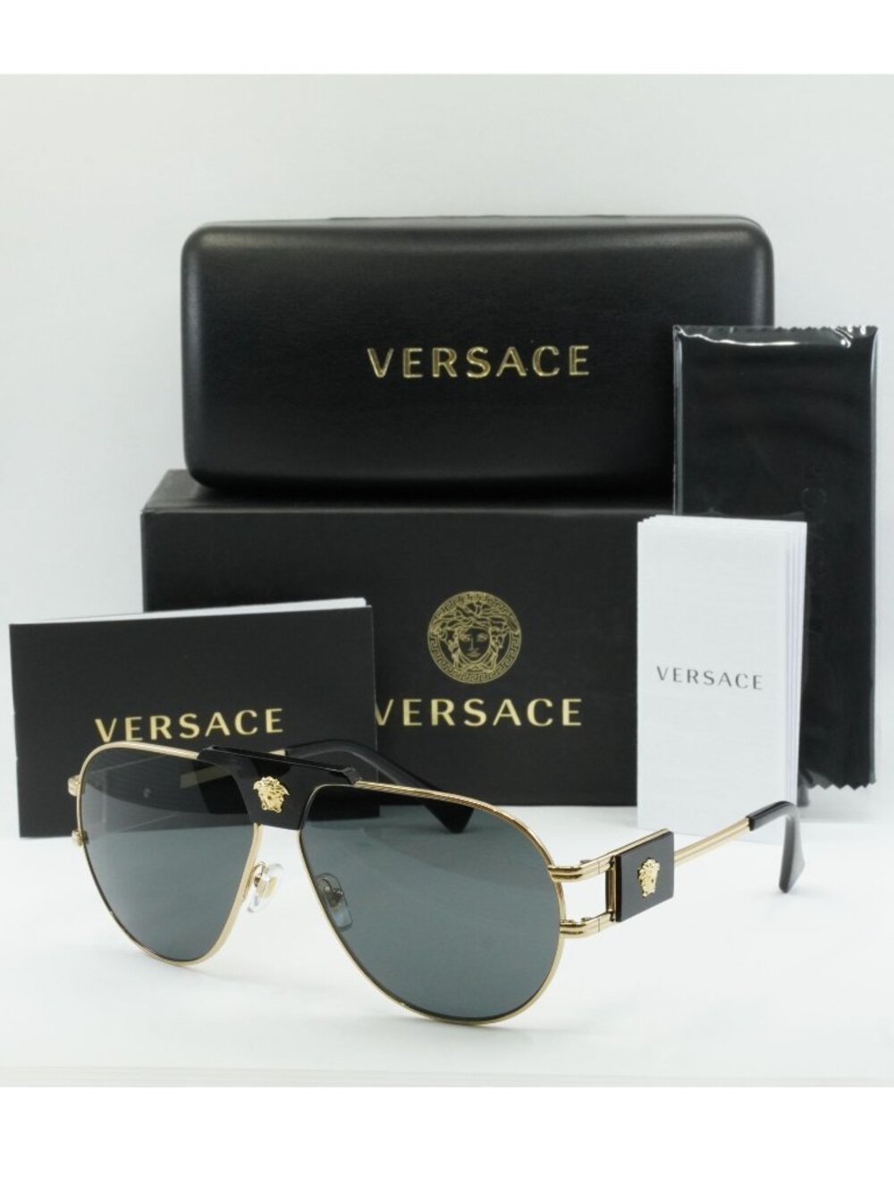 Versace VE2252 100287 Unisex Aviator Sunglasses – Gold / Grey
